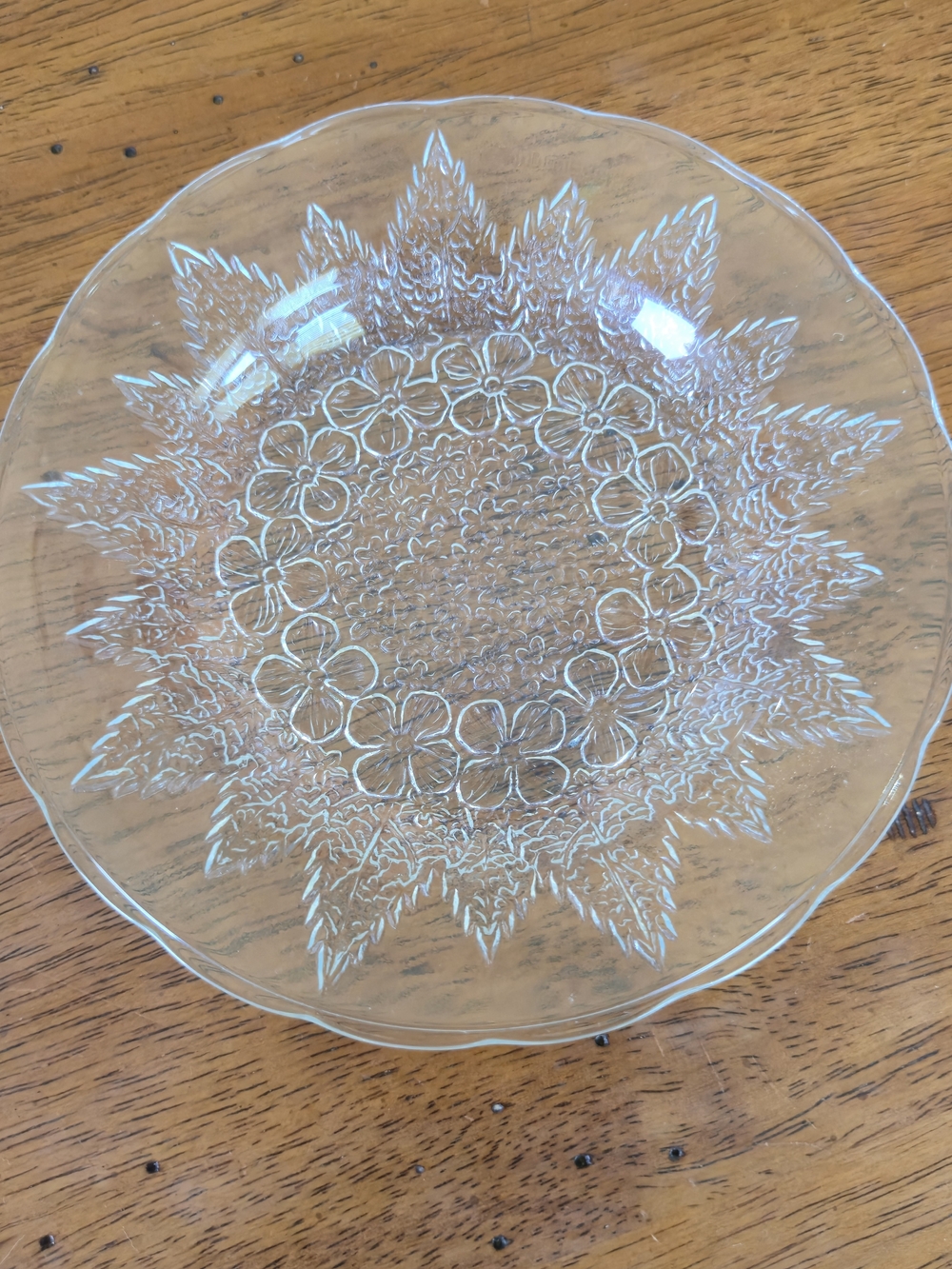 Vintage KIG Indonesia Pressed Clear Glass Floral Plate